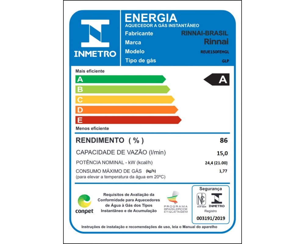 AQUECEDOR RINNAI REU E150 FEH 15L