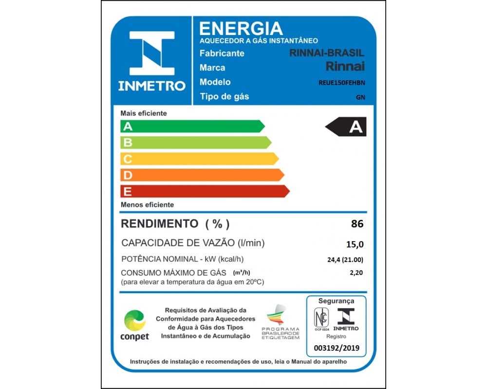 AQUECEDOR RINNAI REU E150 FEH 15L