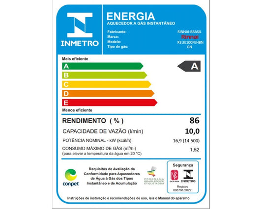AQUECEDOR RINNAI REU E10 FEH 10L