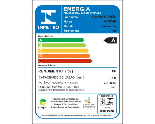 AQUECEDOR RINNAI REU E150 FEH 15L