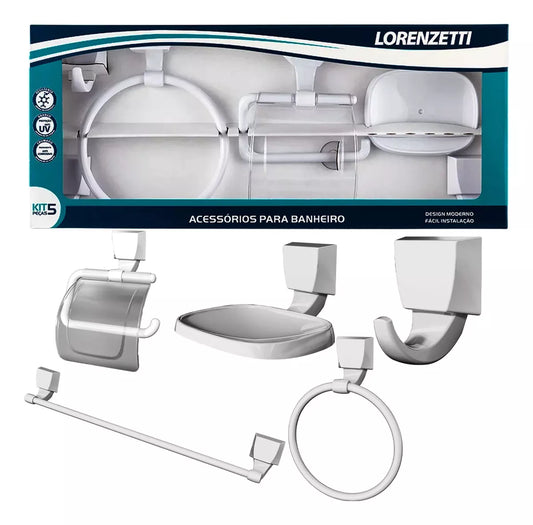 KIT ACESSÓRIOS PARA BANHEIRO 5 PEÇAS BRANCO (cód: 7896451875457)