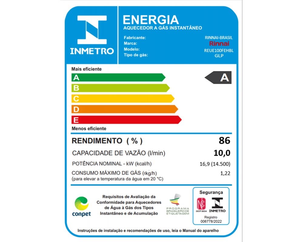AQUECEDOR RINNAI REU E10 FEH 10L