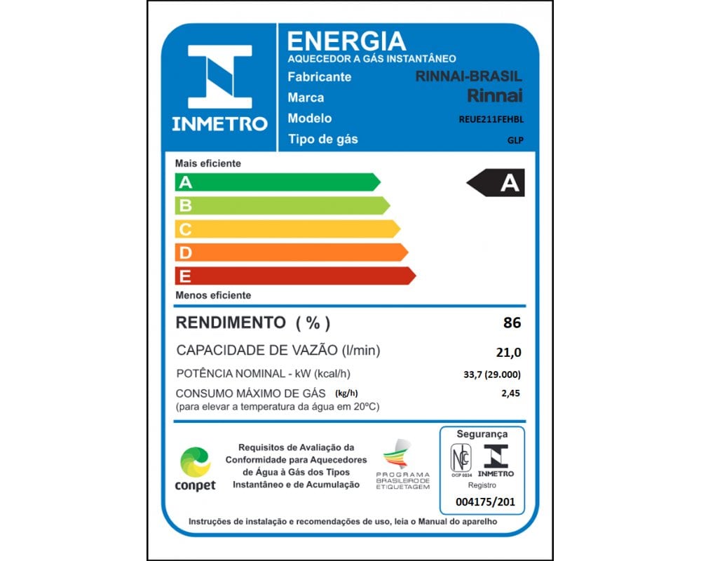 AQUECEDOR RINNAI REU E210 FEH 21L